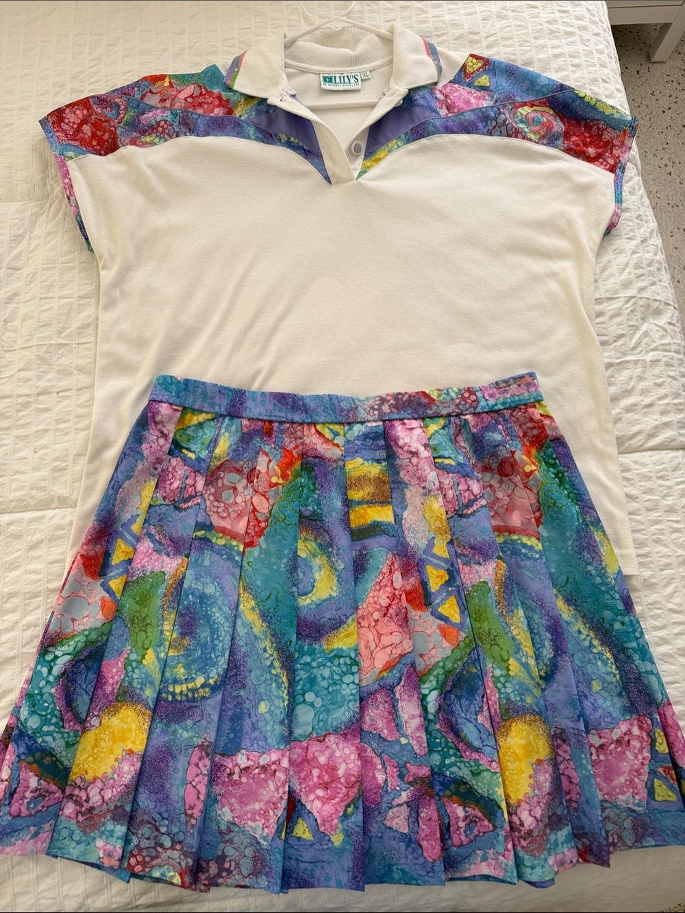 Vintage Lilly’s of Beverly Hills Polo with Multicolor Pleated Skirt